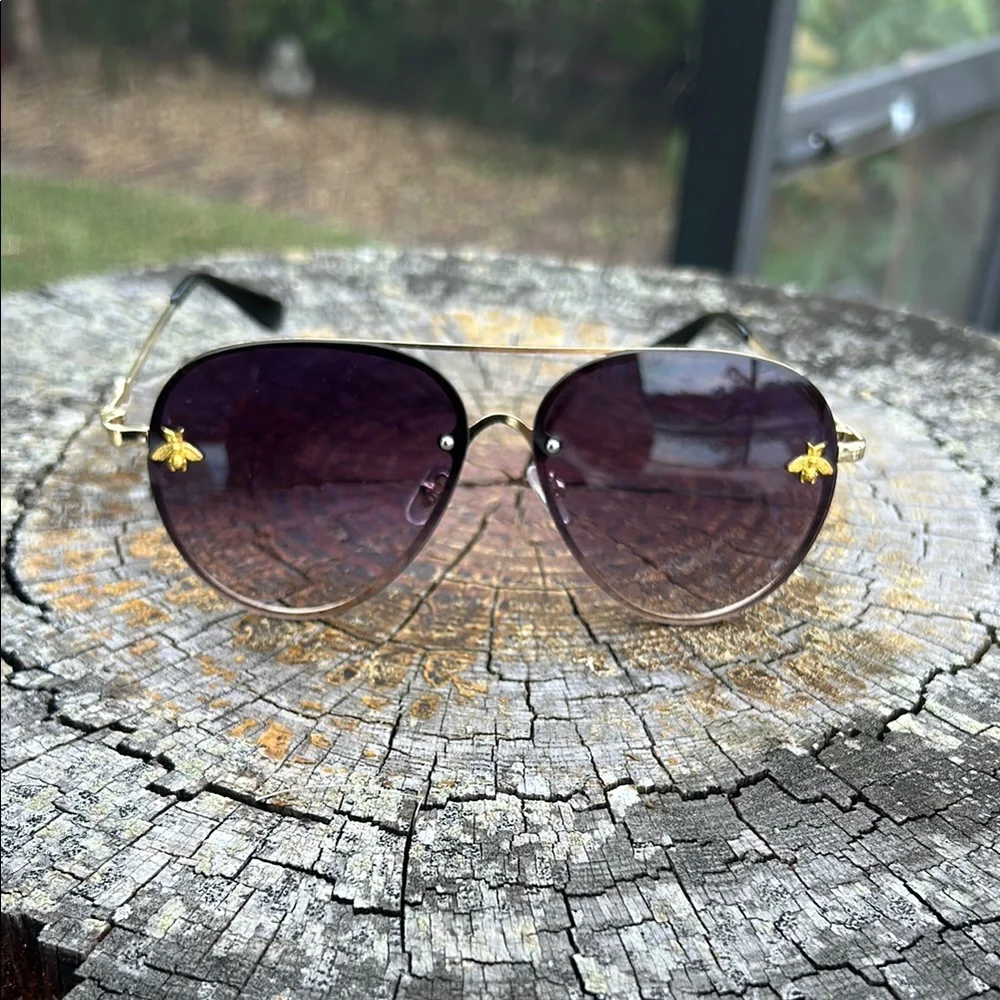 Luxury Bee Gold and Purple Sunglasses